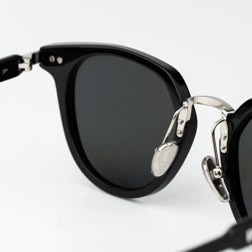 Prada Women Sunglasses Black Green Polarized Oval PR17YS 1AB03R BRAND NEW